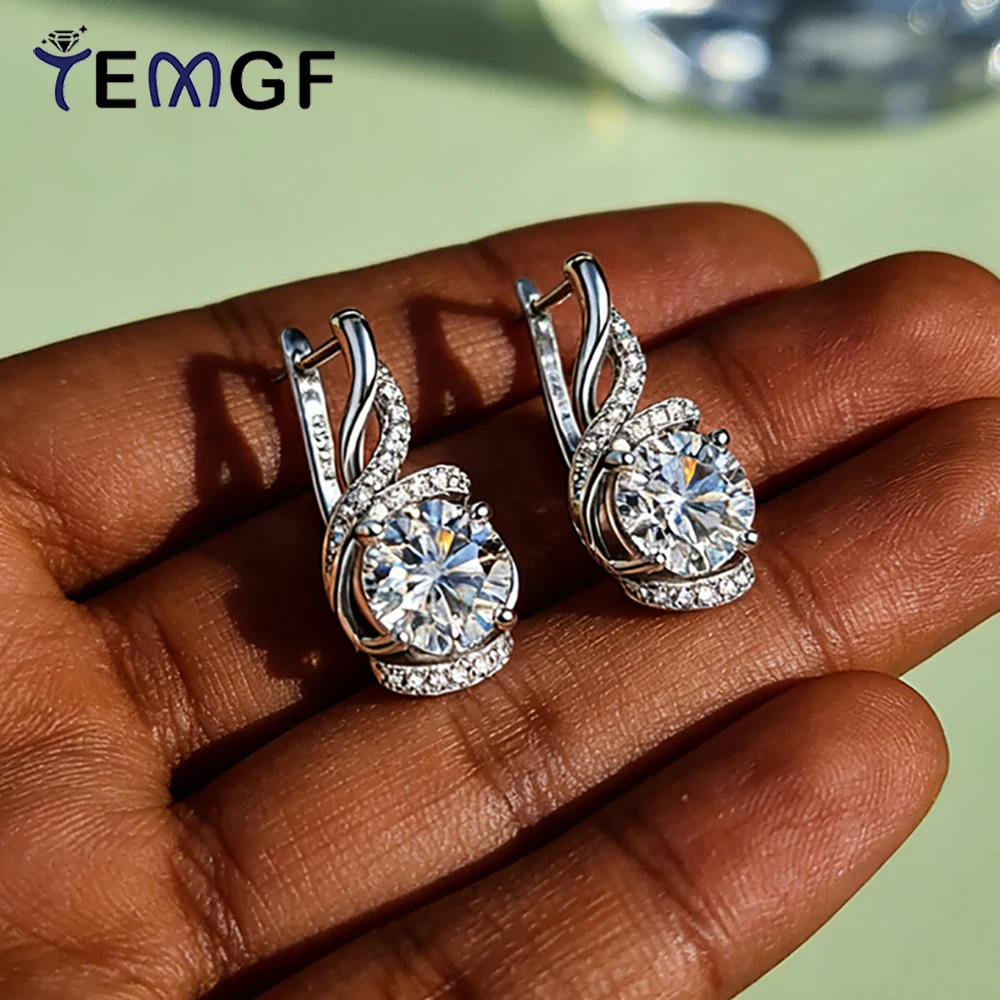 

TEMGF 2CT D Color Moissanite Studs Earrings for Women 925 Silver U-shaped Ear Jewelry Birthday Party Commuting Shining Accessory