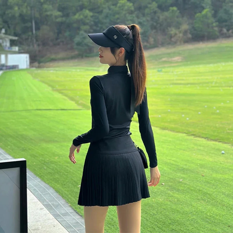 2024 SG Golf New Women\'s Shirts Sunscreen Long Sleeve Lapel Tops Ladies Sports Pleated Skort High Waist Anti-Light Golf Skirts