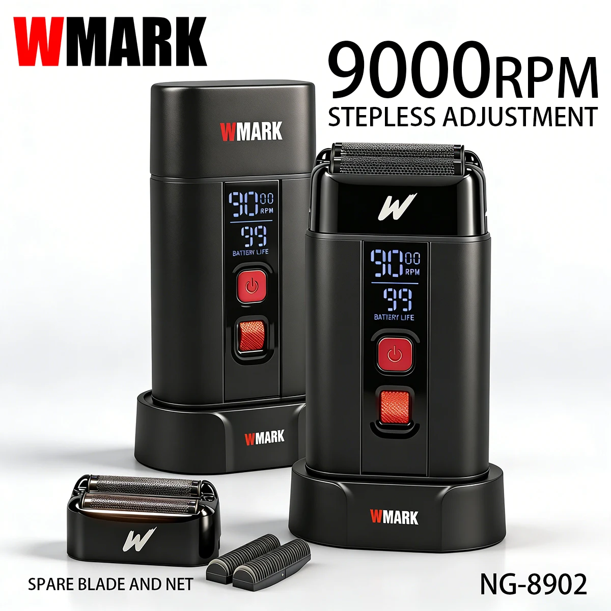 

Электробритва профессиональная мужская NG-8902, 9000 об/мин, с бесступенчатой регулировкой, сменными лезвиями и сеткой, триммер для волос, в комплекте с зарядной док-станцией