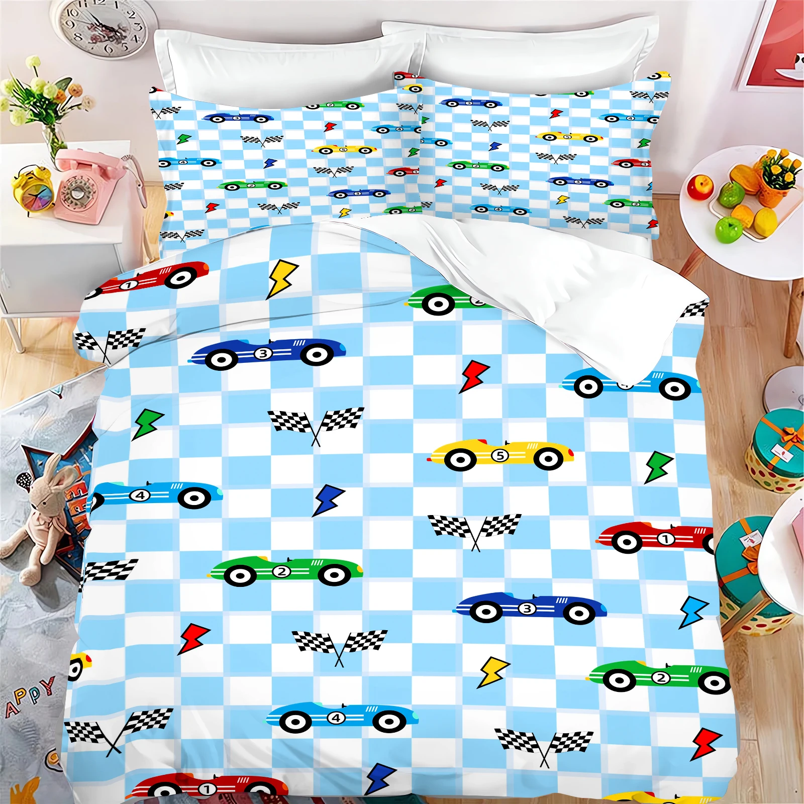 Cars Duvet Cover Wheels Pattern Bedding Set Adult Boy Girl Bedroom Decoration Children Gift Single Double Large Size
