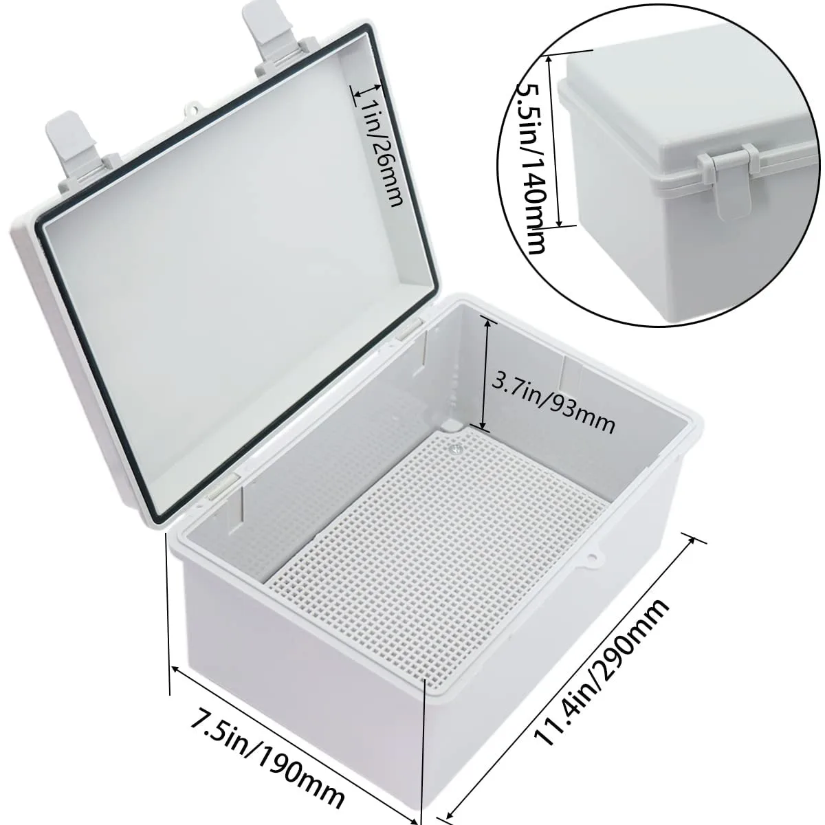 Junction Box, Hinged Cover IP67 Waterproof ABS Project Box , Electrical Box Enclosure with Mounting Plates