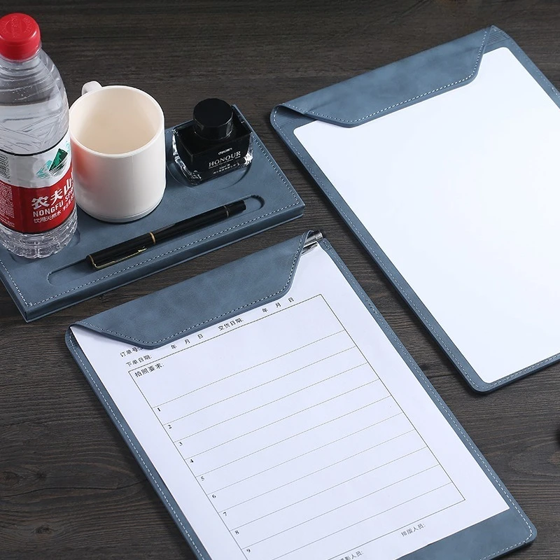

A4 Clipboard Folder Leather Writing Board with Clip Notepad Holder for Office Meeting Restaurant Menu Drawing Sketching