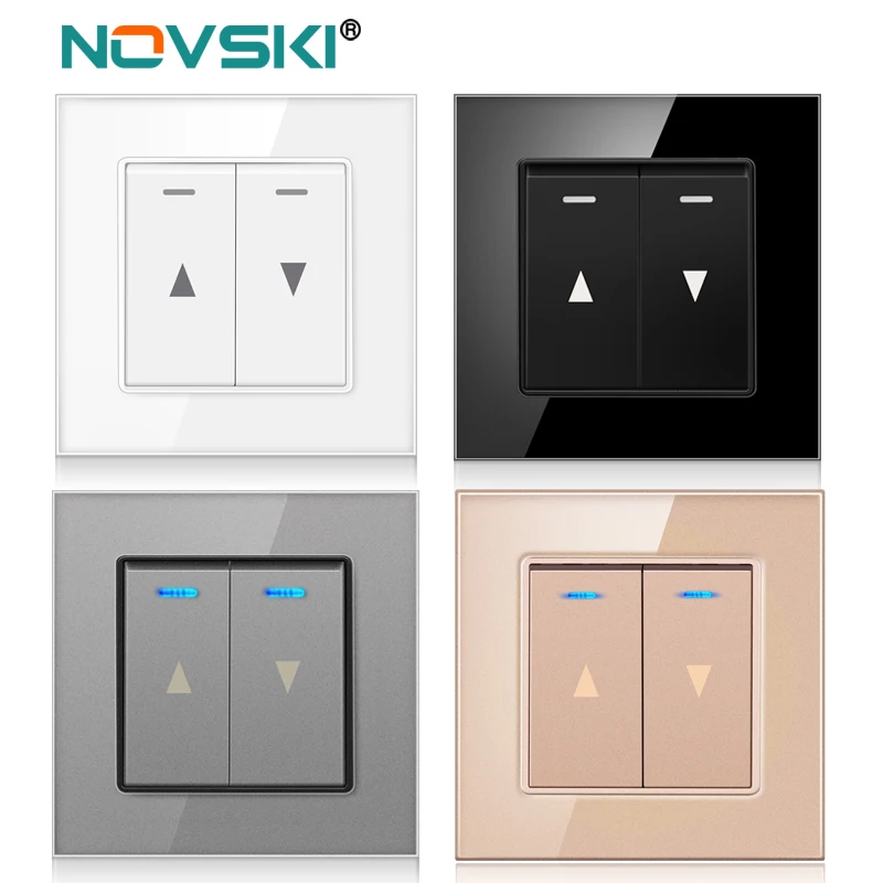 novski-electric curtain switch, lifting equipment, crystal clear glass panel black/white/gold/gray/silver reset switch