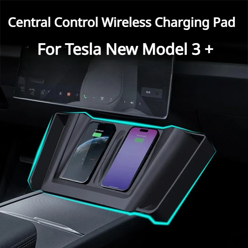 Central Control Wireless Charging Pad for Tesla Model 3+/3/Y with Side Pocket Silicone Side Storage Box New Model3 Accessories