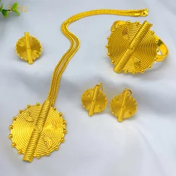 New Italian 24K Gold Color Jewelry Set for Women Party Gifts Wedding Dubai African Bridal Necklace Ring Bangle Earrings Sets