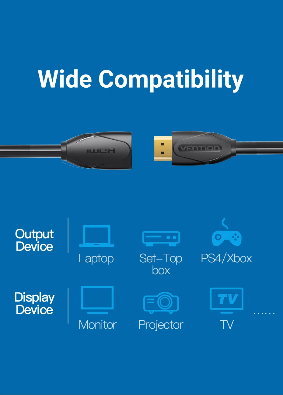 Vention HDMI Extender 4K HDMI Extension Cable HDMI 2.0 Male to Female Cable for HDTV Nintend Switch PS4/3 HDMI Extender Adapter