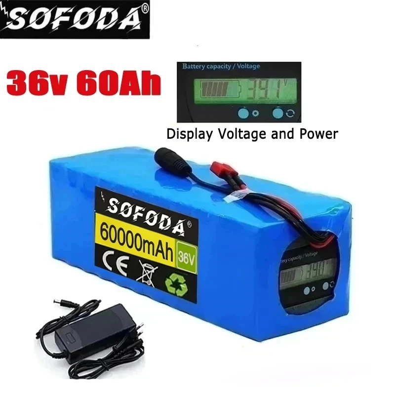 36V battery 10S4P 60Ah battery pack 1000W high power battery 42V 60000mAh Ebike electric bicycle BMS Capacity Indicator+charger