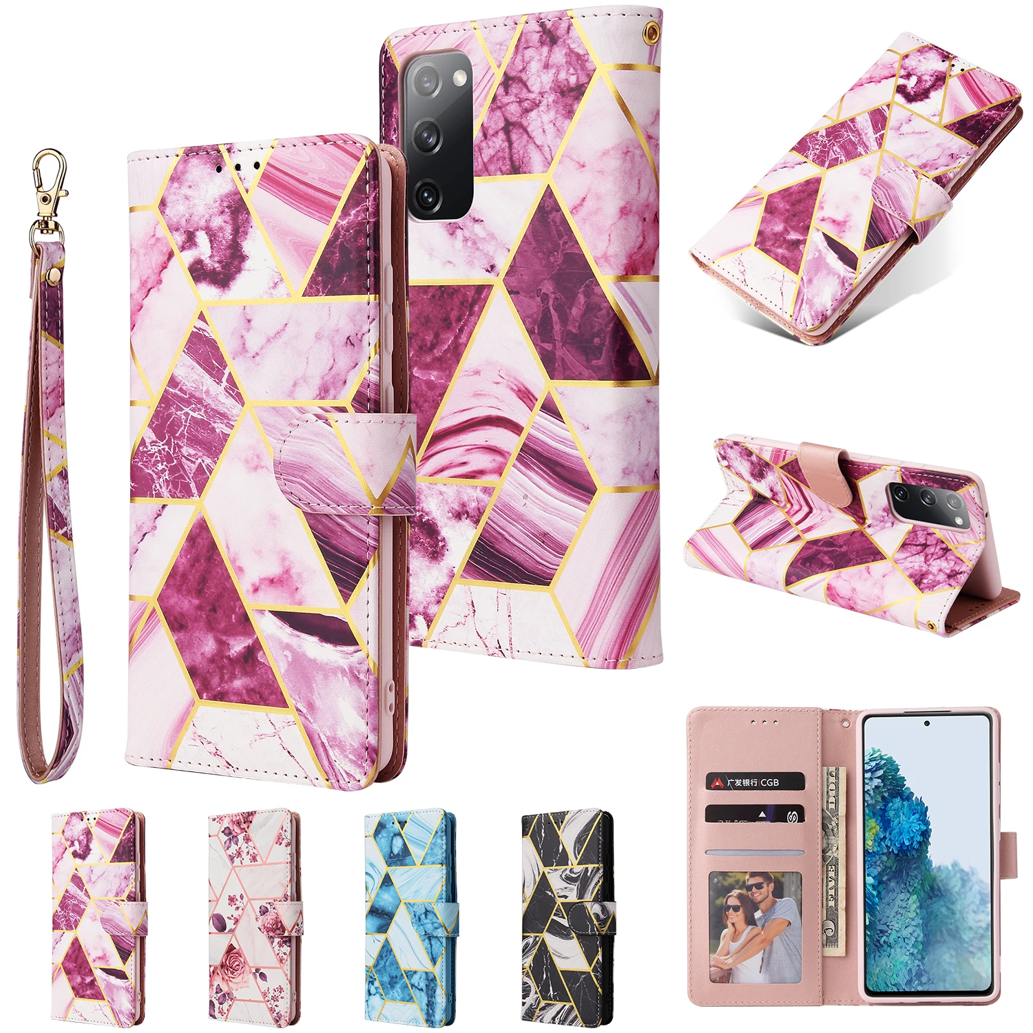 

3X*Marble vein splicing Leather Wallet Anti-fall Flip Phone Case for SAMSUNG GALAXY S20 FE 4G/5G 2022 Plus FE LITE ULTRA