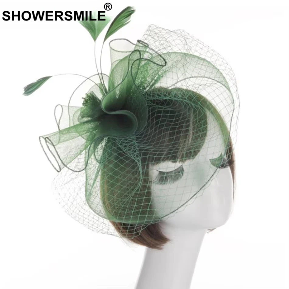 

SHOWERSMILE New Green Pillbox Hat with Veil Wedding Fedora Women Fashion Net Hat Ladies Elegant Female Fancy Bride Tea Party Hat