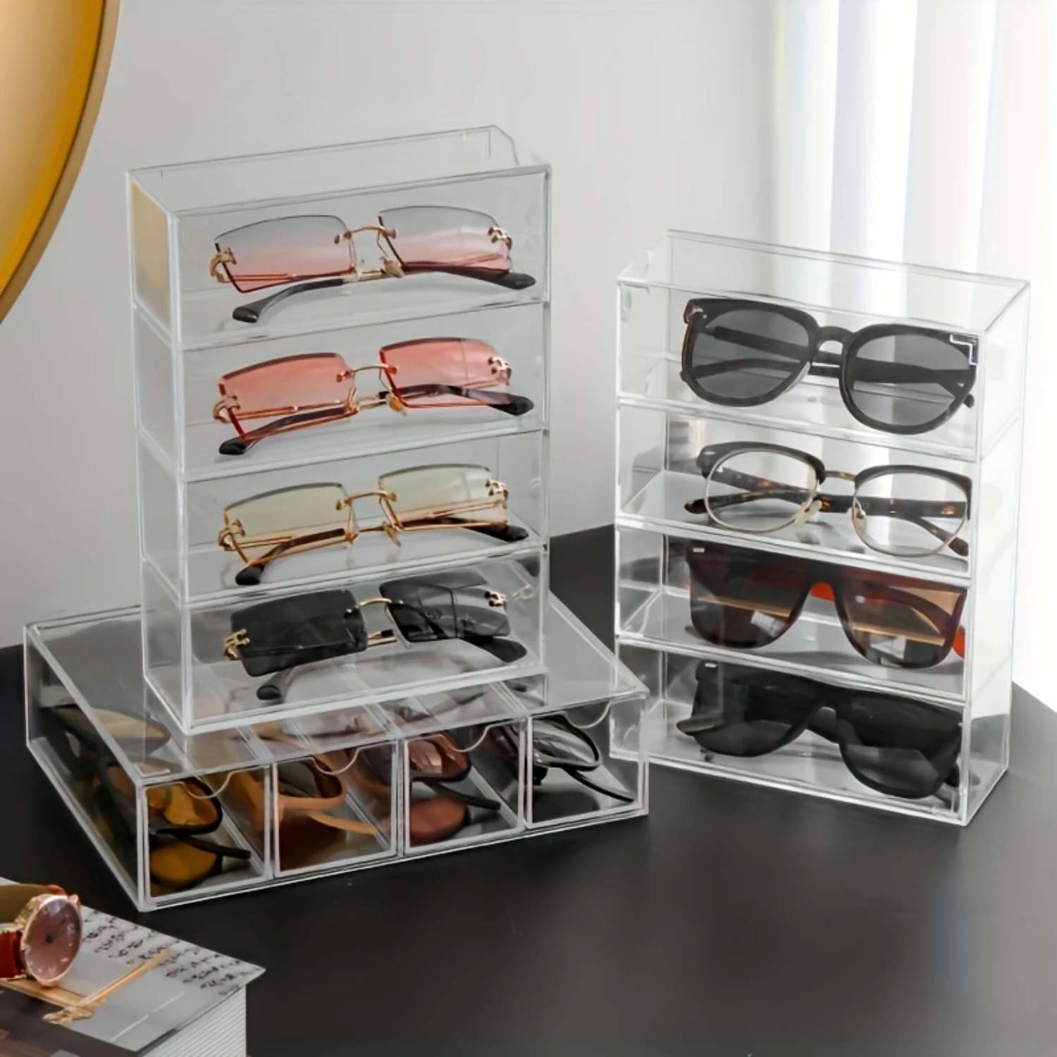 Desk Drawer Divider Organizer for Sunglasses, Cosmetics, and Lipstick - Dust-proof Shelving for Gifts