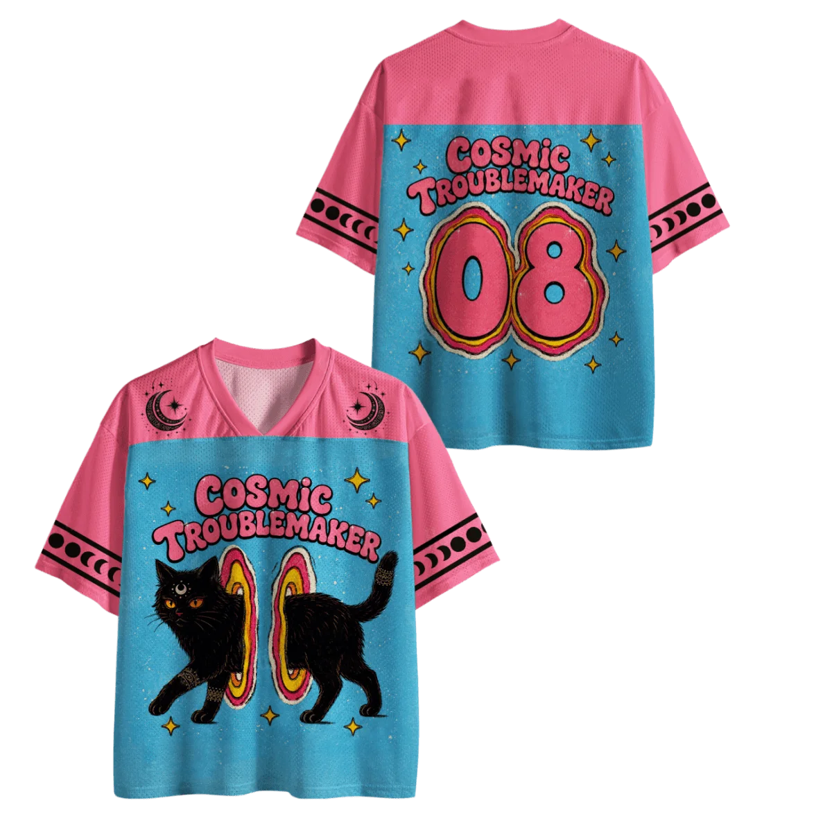 Summer  Item #Space Mischievous Cat# Mesh Breathable Quick Drying Outdoor Sports Men's and Women's Loose Short Sleeved T-shirt