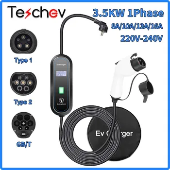 Teschev 220V Portable EV chargeur Wallbox GB/T cordon Type 2 16A 3.5KW EV câble de charge Type 1 J1772 EV Station de chargeur Wallbox