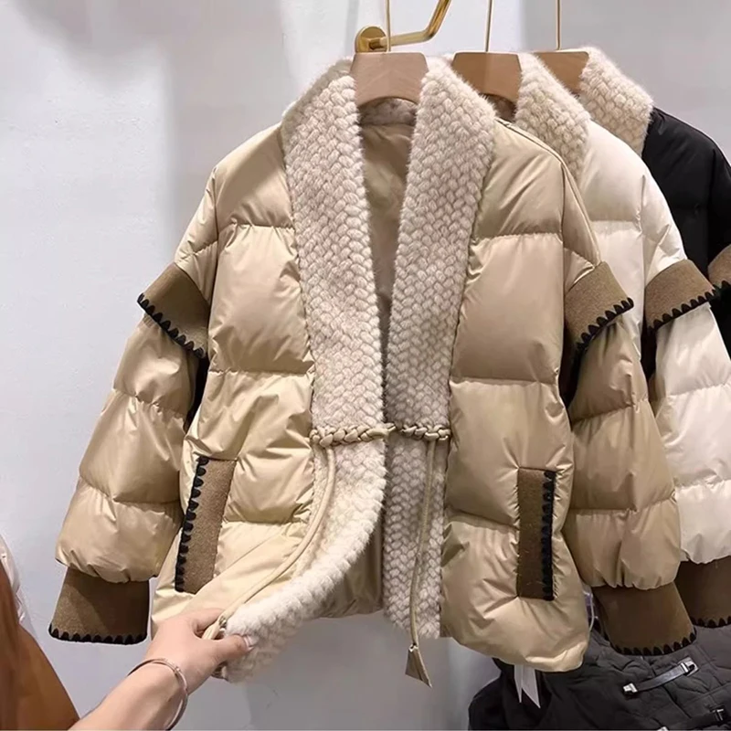 New Cotton-Padded Jacket Women\'s Fashion Stitching Buckle Winter Solid Color Overcoat Parkas Fashion Bread Cotton Jacket Coats