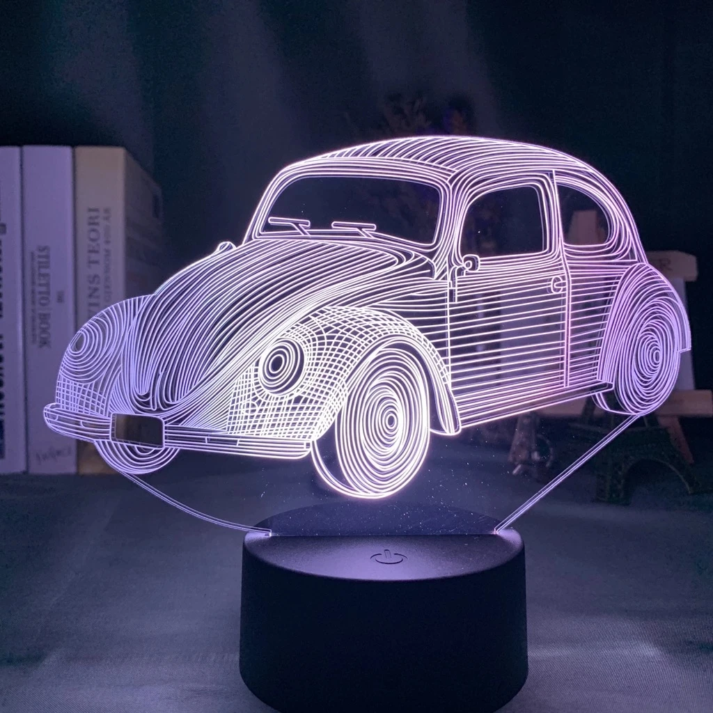 Akrylowa lampa 3d samochód Volkswagen Beetle Model kolorowy Nightlight dla dzieci dziecko dekoracja sypialni zasilany z baterii Led lampka nocna