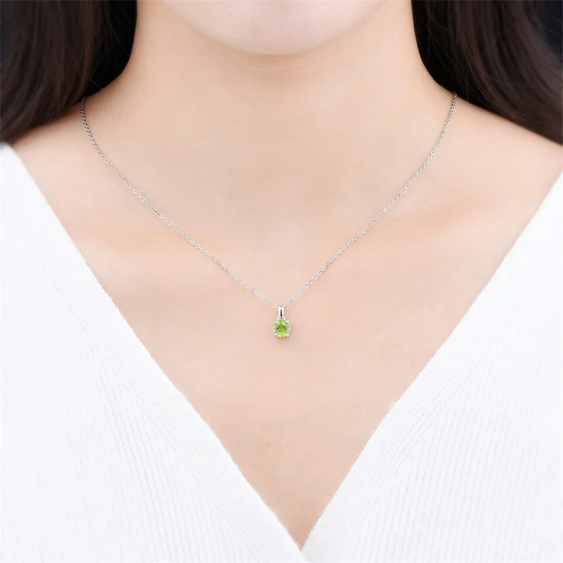Silver 925 Pendant Necklace for Women Peridot Garnet Simple Design