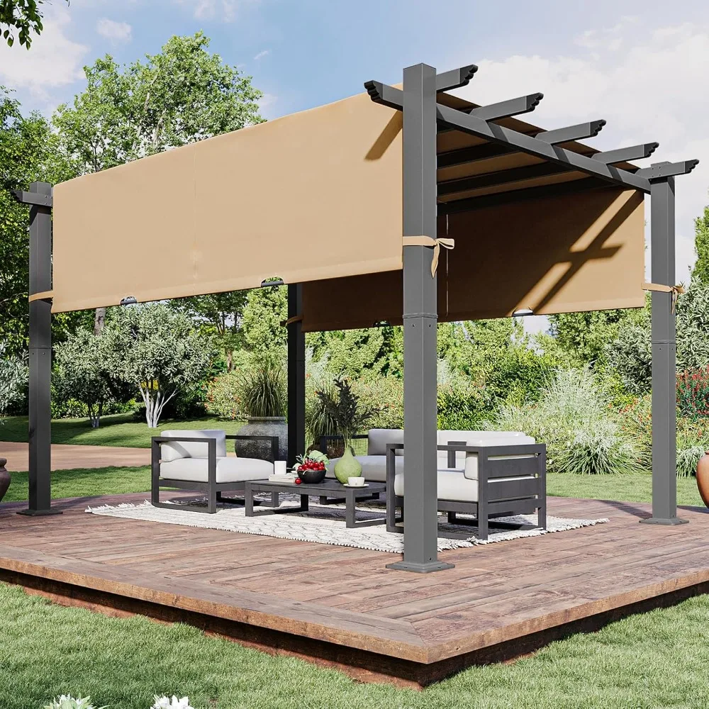 

10'x12' Outdoor Retractable Pergola, Heavy-Duty Aluminum Pergola Patio, Modern Pergola with Retractable Sun Shade Canopy Garden