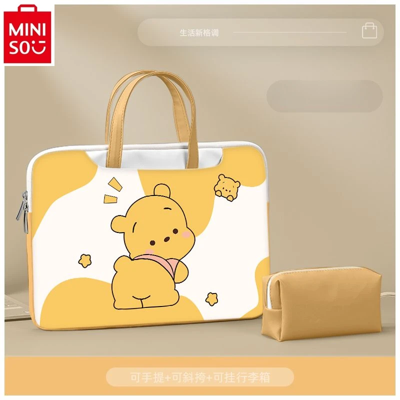 MINISO   Disney cartoon Winnie the Pooh laptop bag, student large capacity multifunctional storage 14 15.6-inch briefcase