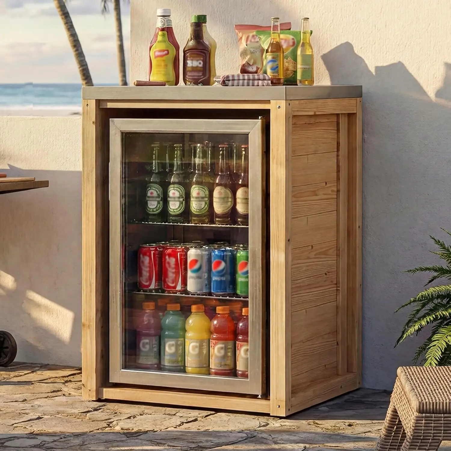 Outdoor Kitchen Mini Fridge Cabinet Stainless Steel Countertop Weatherproof, Customized