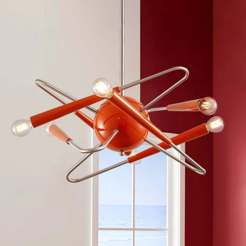 

Designer Personality Art Pendant Lamp Modern Orange Wrought Iron Singe Head Lights Living Room Restaurant Bedroom LED Chandelier