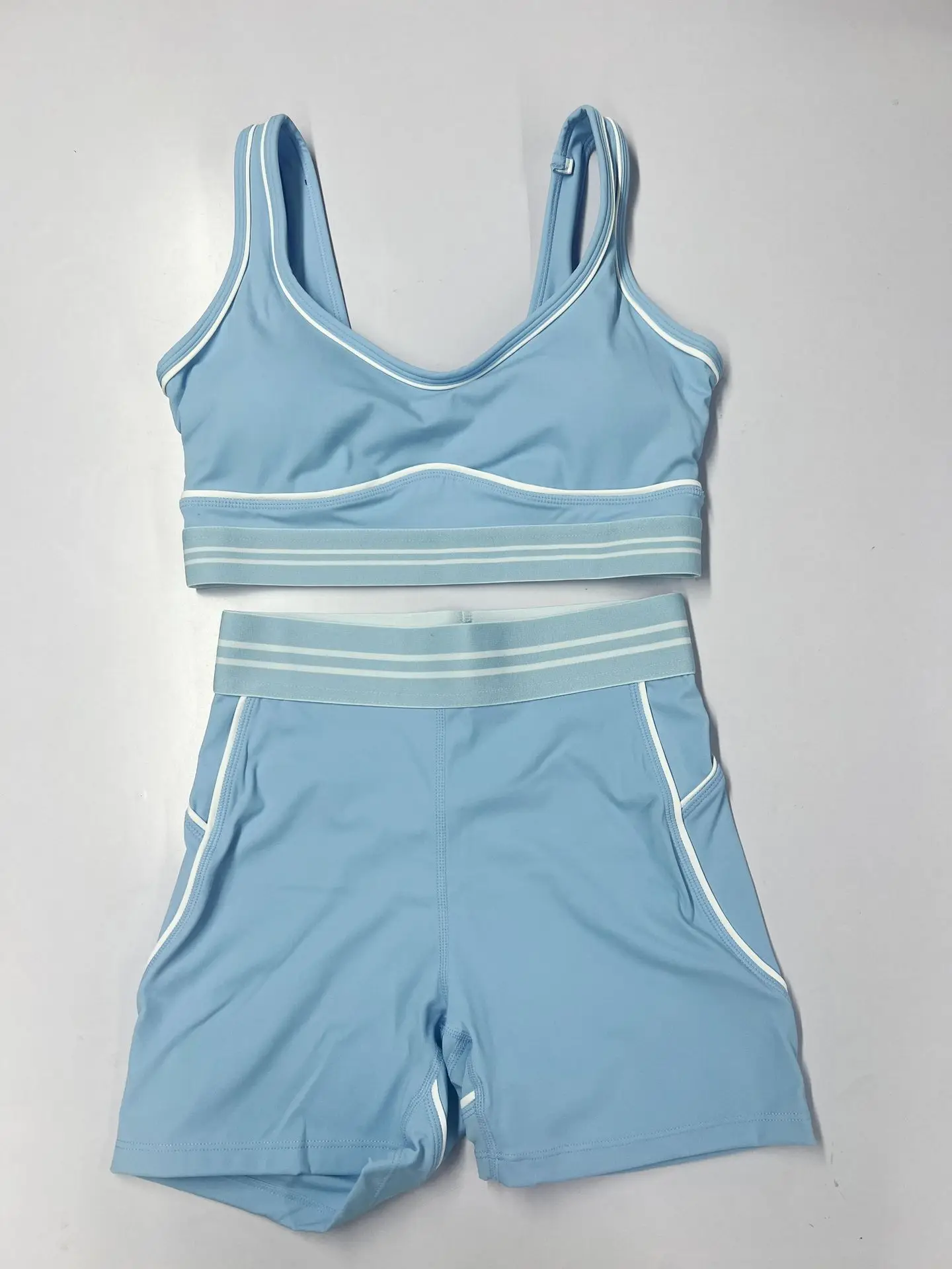 Damesondergoedlijn Contrastkleur Nude Shorts Set Beauty Back Pullover Strakke sportkleding Dames Gym Sport Fitnesskleding