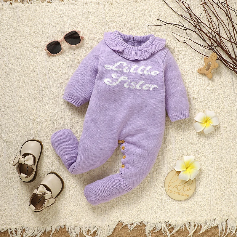 

Newborn Baby Rompers Knitted Infant Kid Clothes 0-9M Fashion Letters Overalls Warm Girls Boy Jumpsuit Long Sleeve Foot Wrap Fall