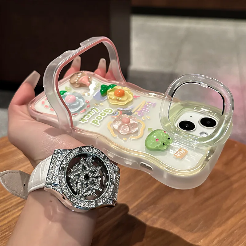 

Frog Rabbit Rainbow is Suitable For Apple 16pro Phone Case 15 Invisible Double Stand 14 Cute Anti Drop 13 Silicone Case