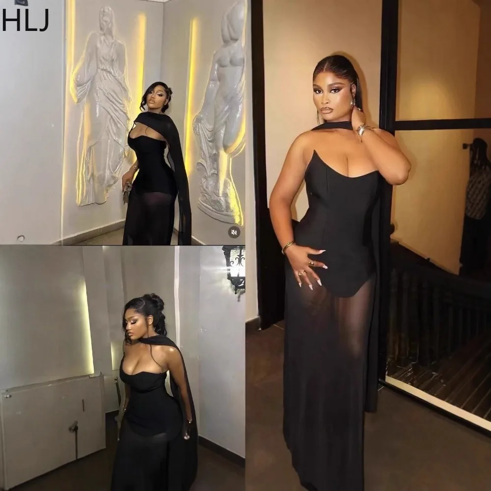 HLJ elegante cinta de malla Patchwork Vestidos ceñidos para mujer Color sólido sin mangas espalda descubierta ropa de calle femenina Vestidos 2025 nuevo