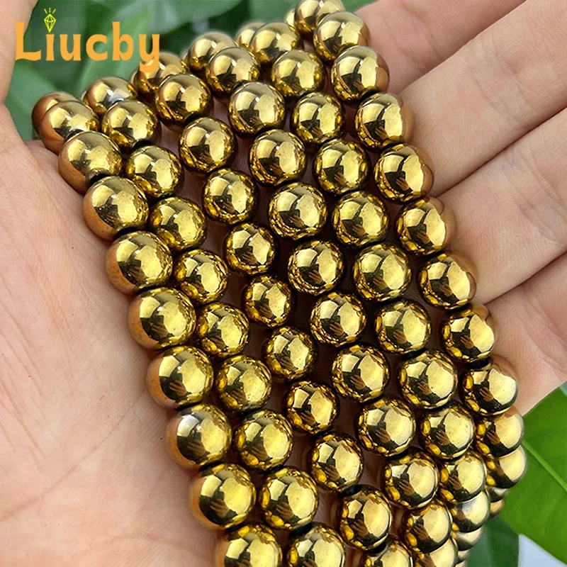 Goldene, schwarze Naturstein-Gallensteine, glatte, glänzende Perlen für die Schmuckherstellung, DIY-Armbänder, Halsketten, 15' Großhandel, 2/3/4/6/8/10 mm – Detail 3