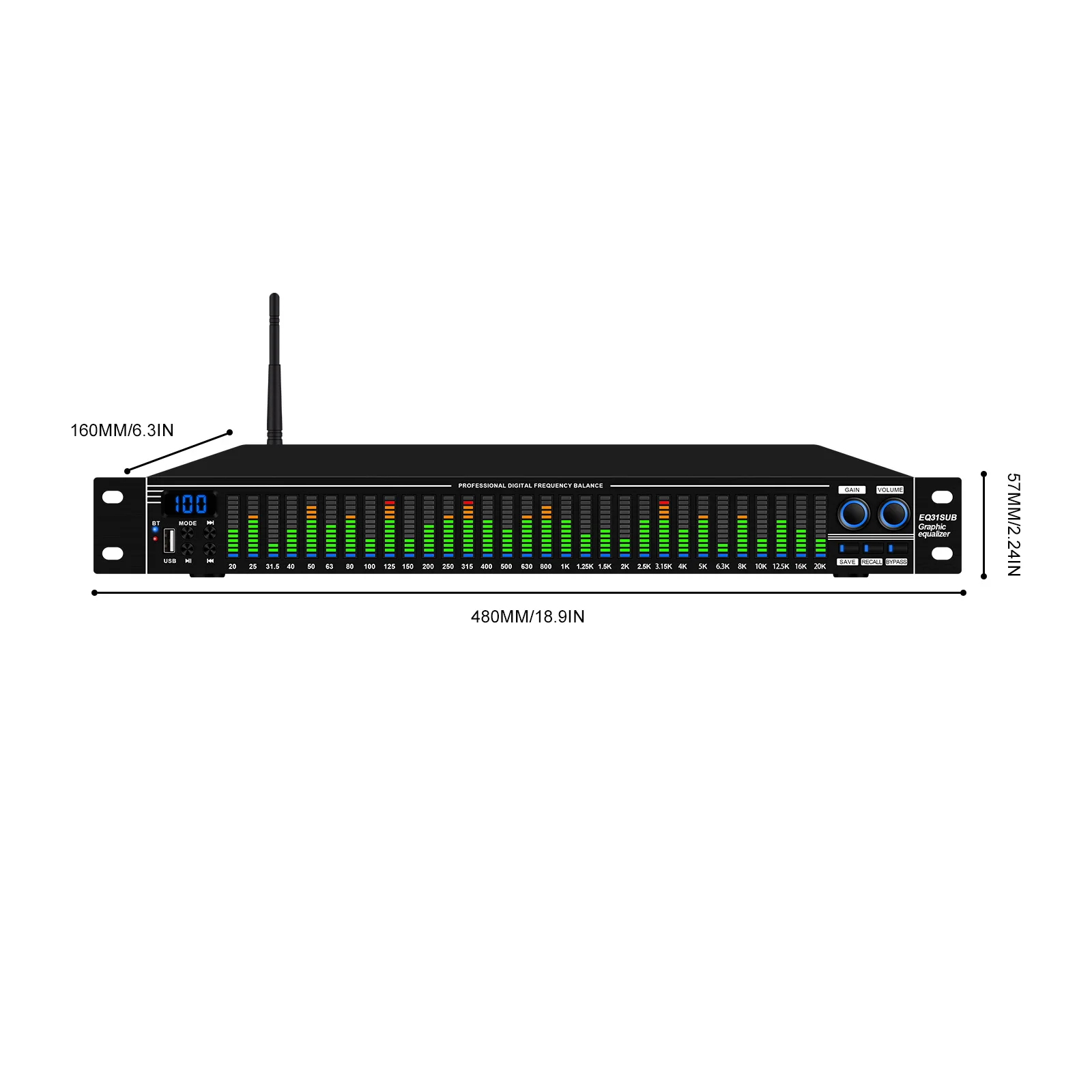 EQ31SUB Digital Equalizer 31 Stage Tuner Professional Stage Performance Noise Reduction Audio Processing