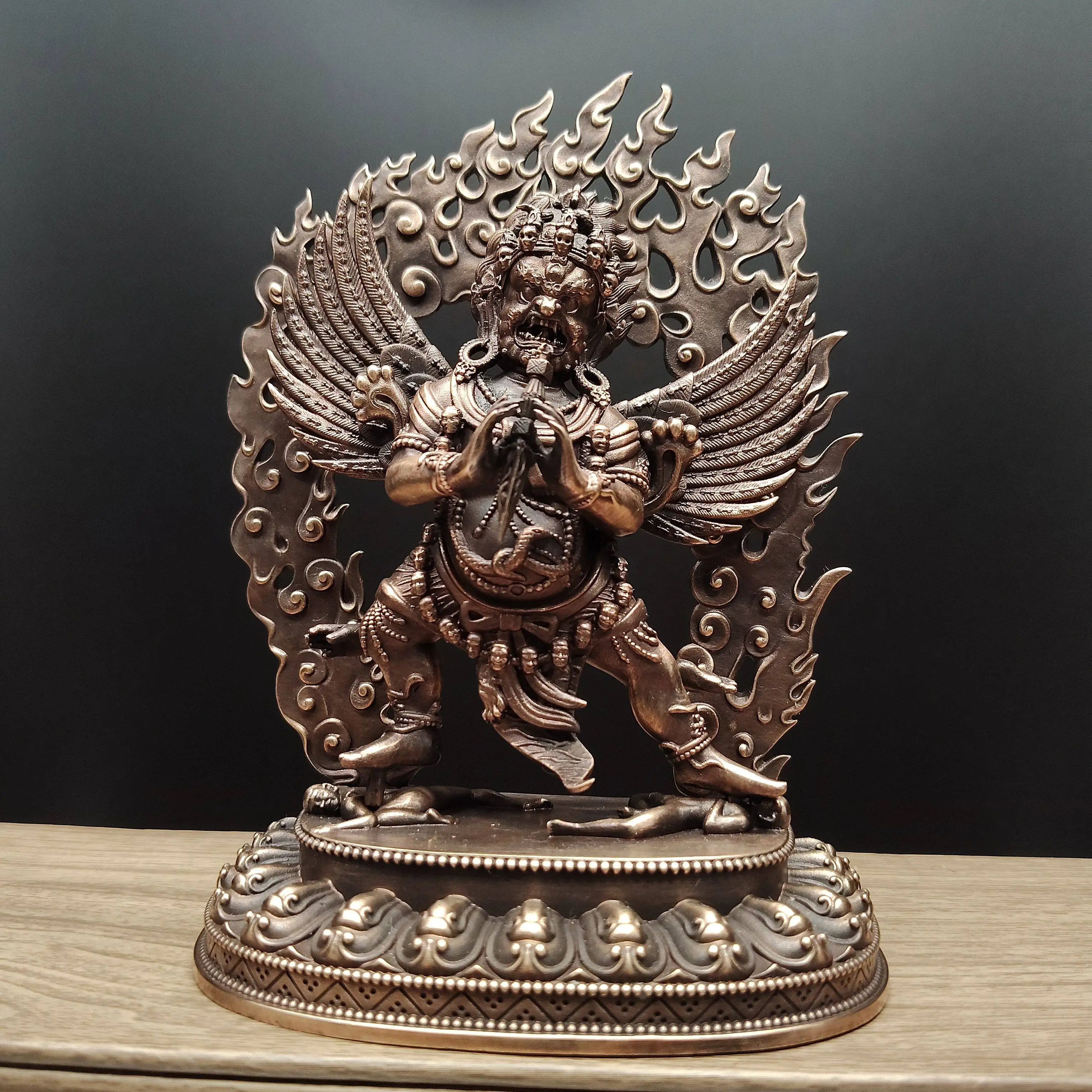 Tibetan Ethnic Copper Vajrakilaya Phurba Protector Statue 12cm Home Altar Desktop Blessing