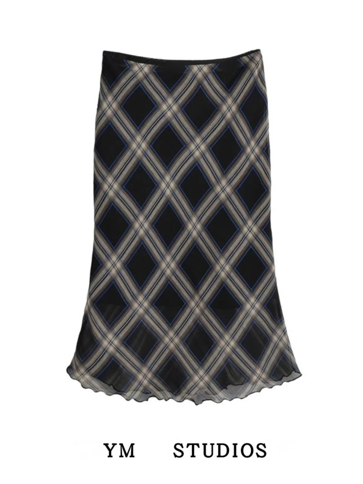 

Юбка в клетку в стиле ретро для средней школы с низкой талией и кружевной отделкой, милые юбки средней длины для женщин