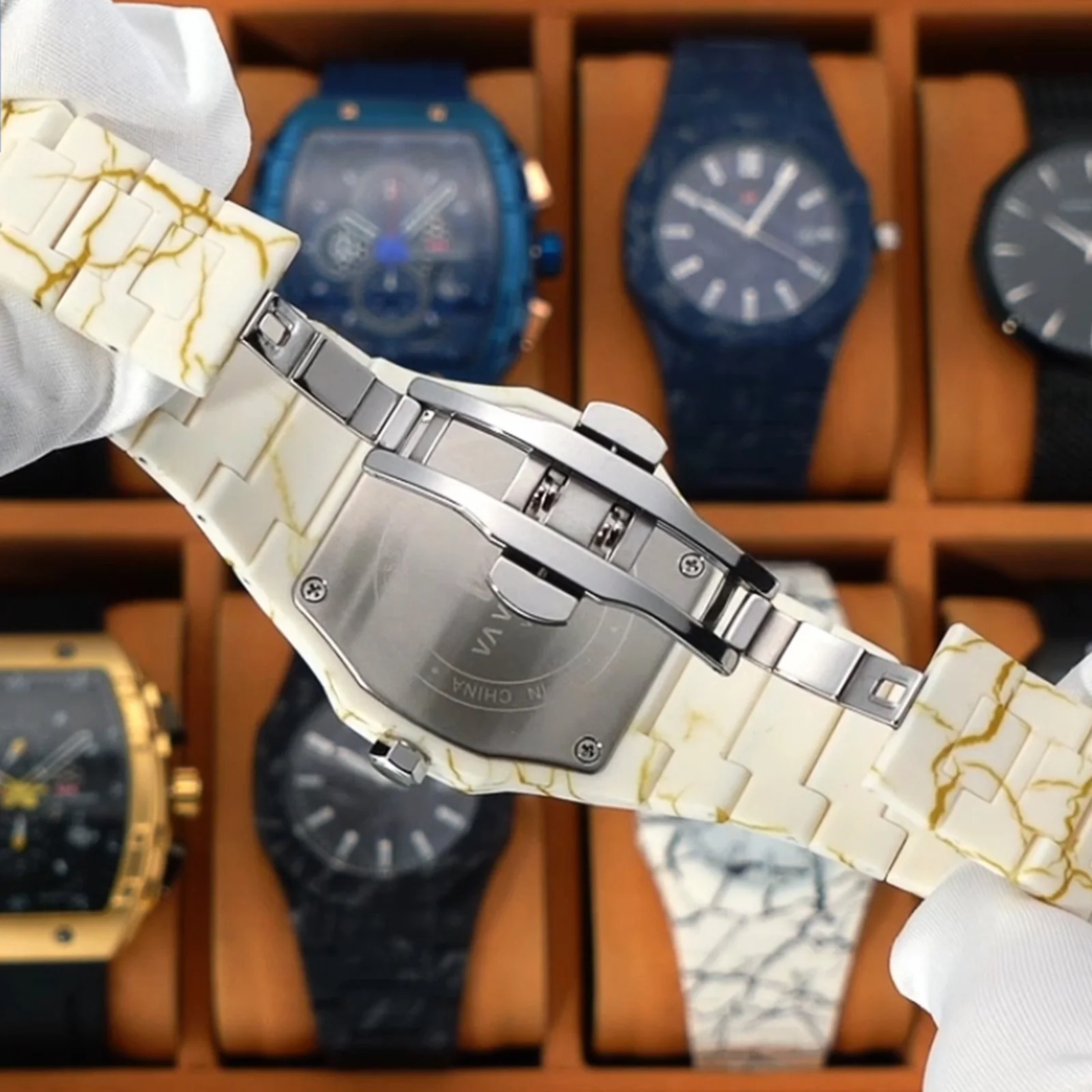 ساعة رجال الأعمال VA VA VOOM العلامة التجارية الأعلى حركة الكوارتز الأصلية 40 مللي متر نمط الرخام الهاتفي الفاخرة ليلة ضوء ساعة معصم رياضية