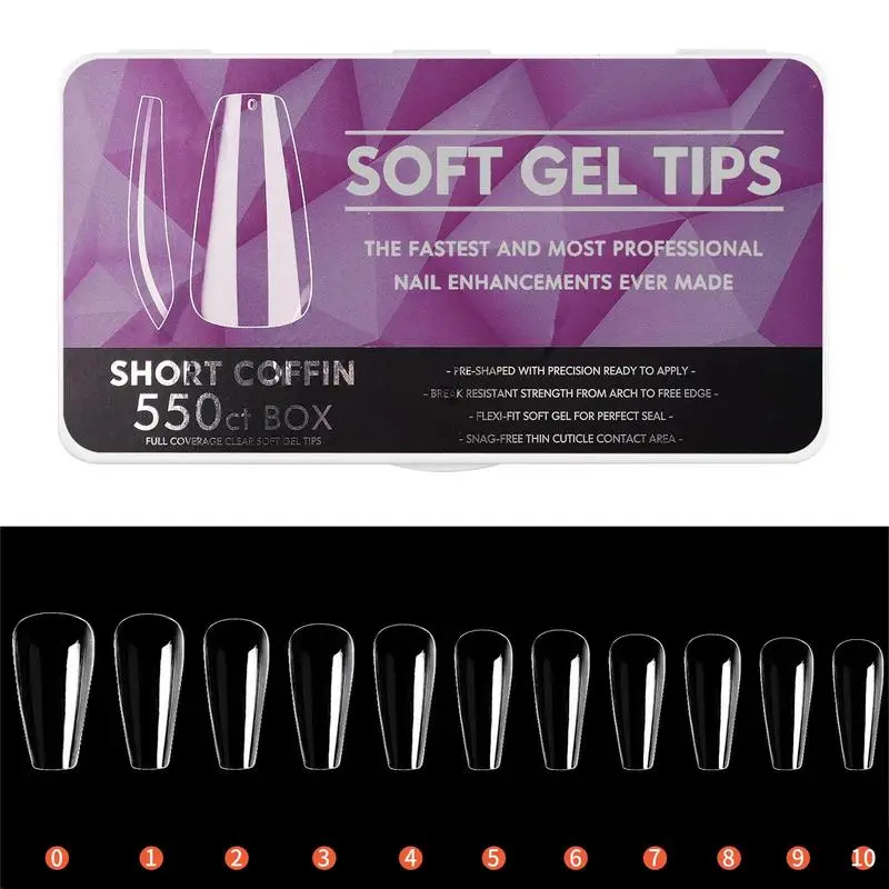 Zachte Gel Nail Tips Kit 550 Stuks Half Matte Voorgevulde Zachte Gel Full-Cover Nagel Tips Gemakkelijk Nagelverlengingen Acryl Nepnagels