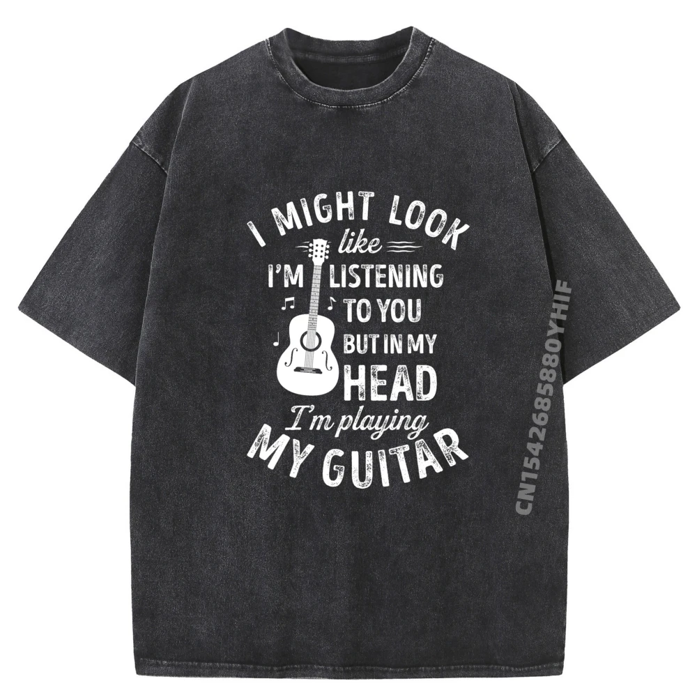 

Я могу выглядит так, я слушаю тебя. Забавная дизайнерская футболка с гитарой и музыкой. Мужская роскошная дизайнерская стираная одежда.