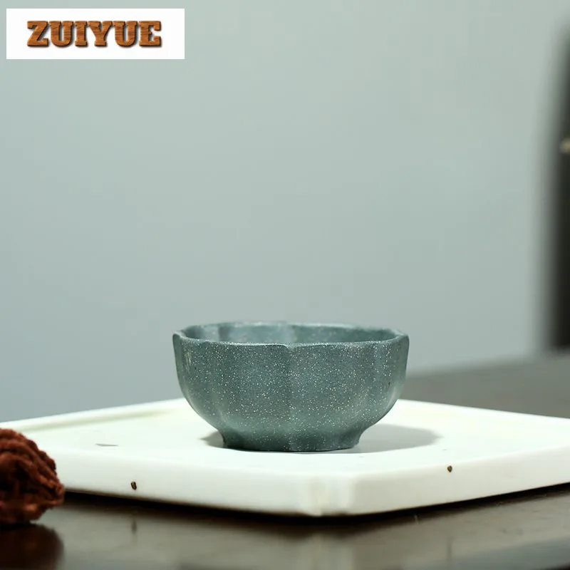 2pc/set Yixing Purple Clay Teacup Raw Ore Green Mud Handmade Petal Tea Bowl Master Tea Cup Customized Tea Set Accessories 55ml