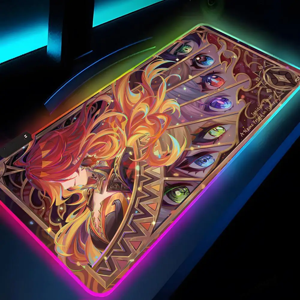 Genshin-alfombrilla de ratón de impacto Rgb Xxl, alfombrilla para ordenador portátil, alfombrilla para ratón para juegos, teclado retroiluminado, alfombrillas de mesa para chica, escritorio