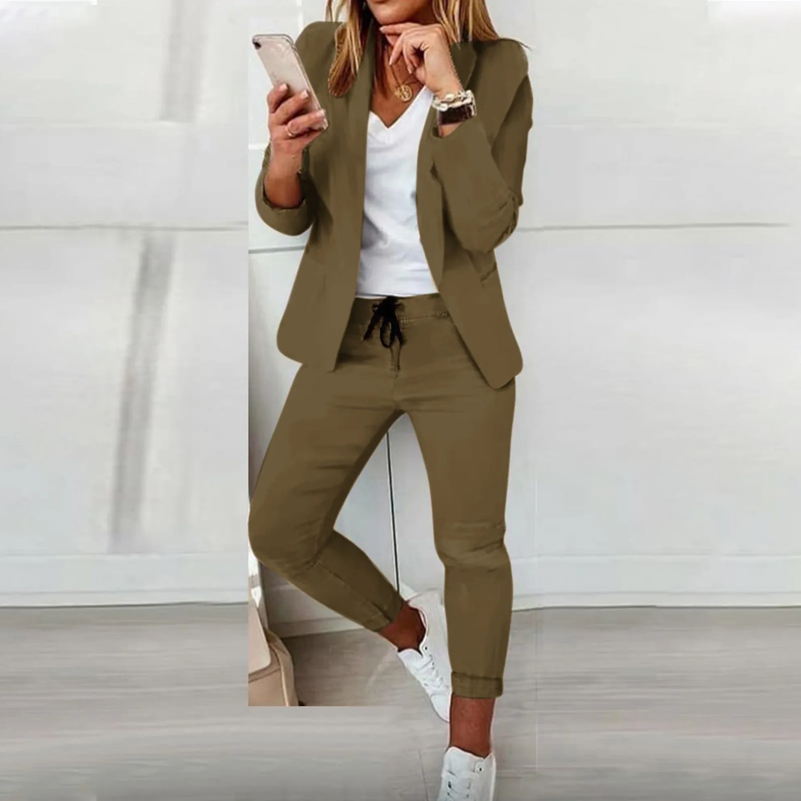 Women Suit 2-piece Jacket + Pants Sets 2023 Spring Autumn New Fashion Casual Turn-down Collar Long Sleeve Blazer Set Office Lady