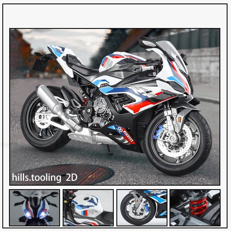 1/9 M1000RR S1000RR Alloy Racing Motorcycle Diecast Metal Street Sports Motorcycle Model Simulation With Light Children Toy Gift