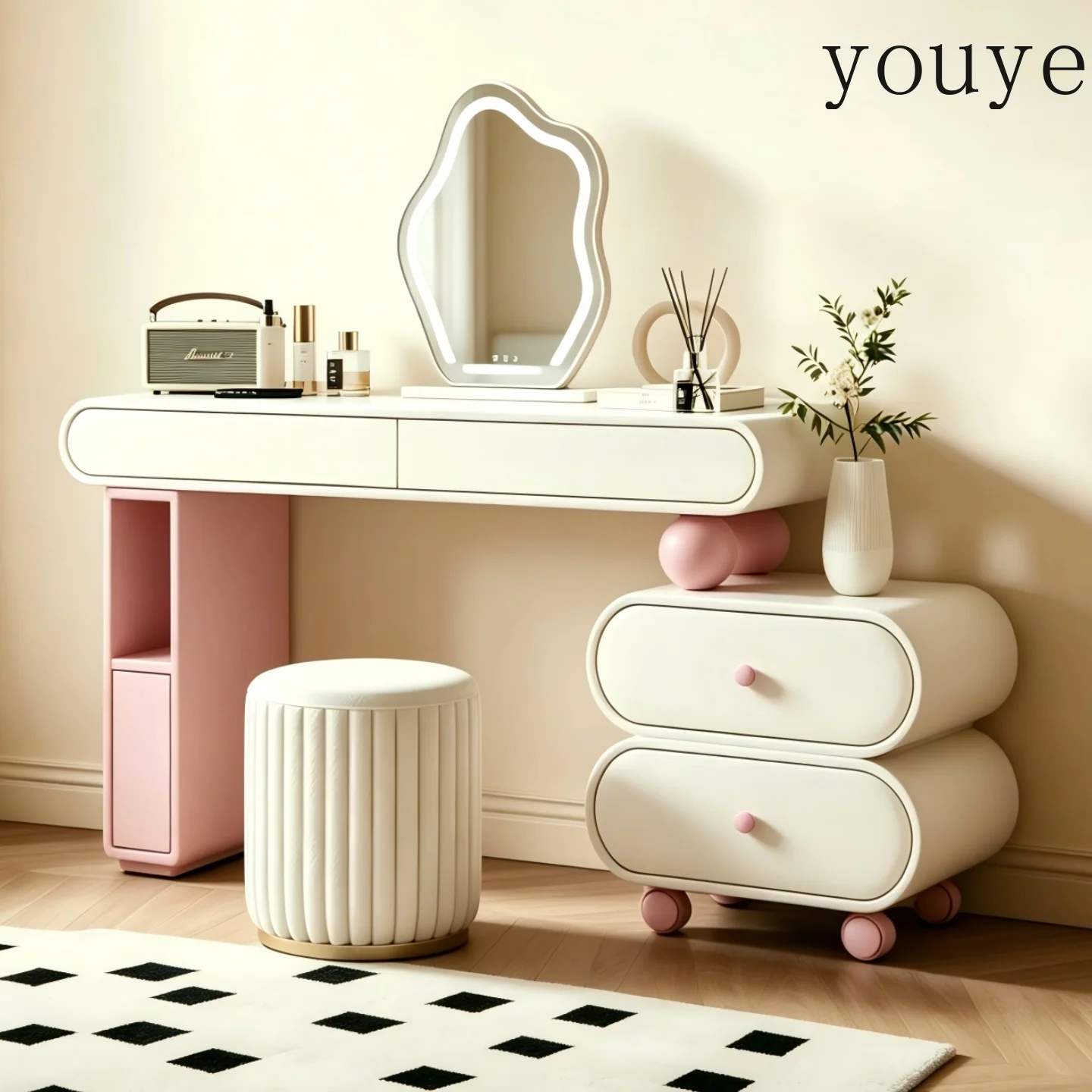 

Cream wind paint dresser bedroom makeup table modern minimalist home desk writing makeup table