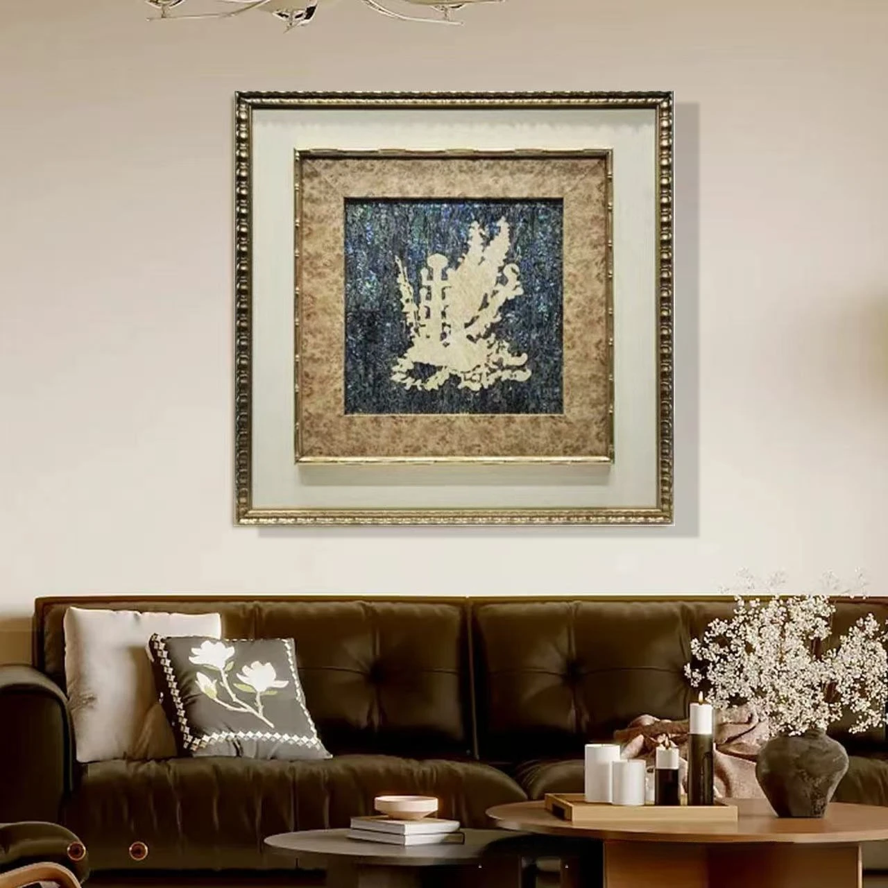 Italian-style vintage mother-of-pearl study installation painting, niche art, living room model room, dining room painting