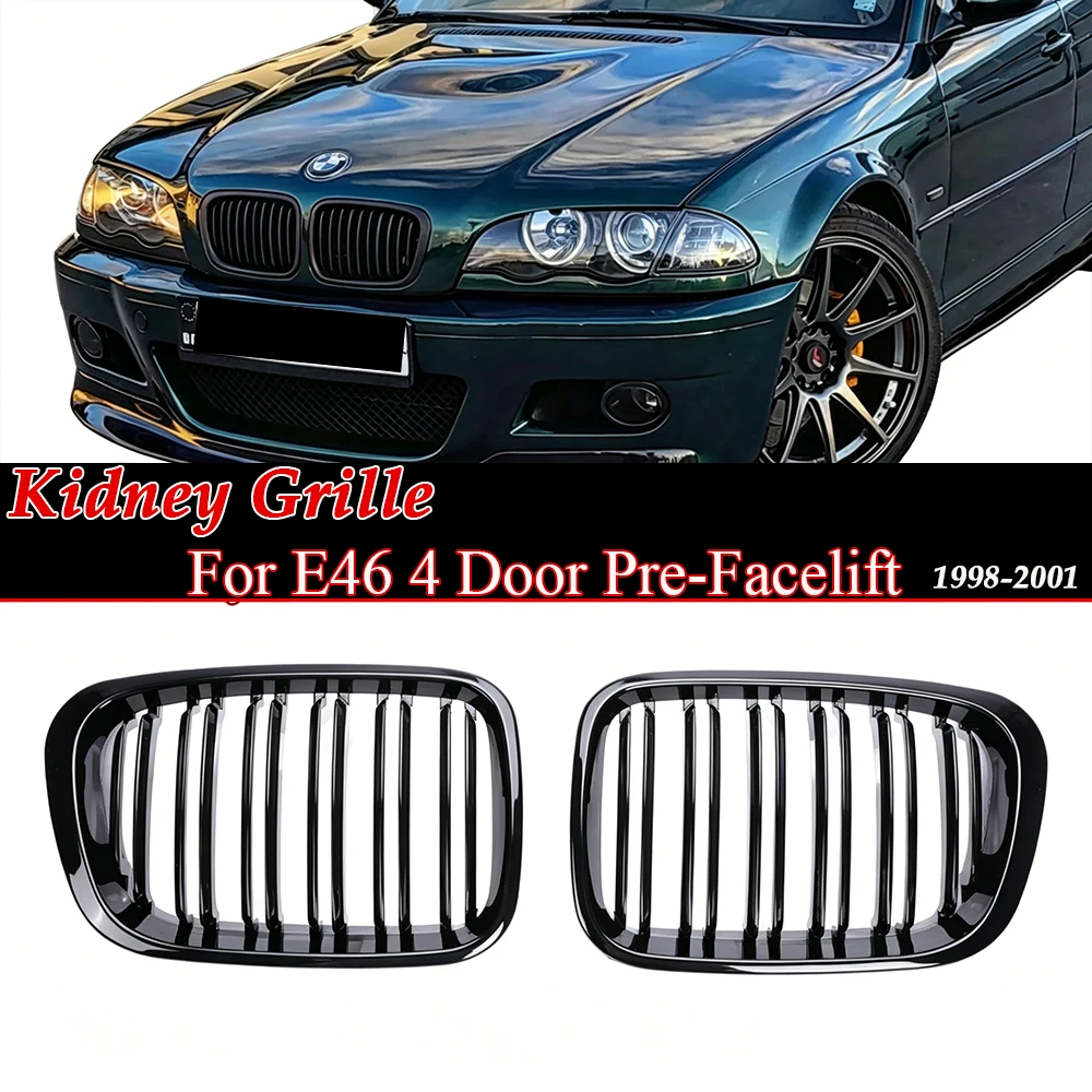 For BMW E46 Pre-LCI 4-Door Only | Single/Double Slat Gloss Matte Black All Chrome Carbon M Color Kidney Grille 1999-2002 Grill