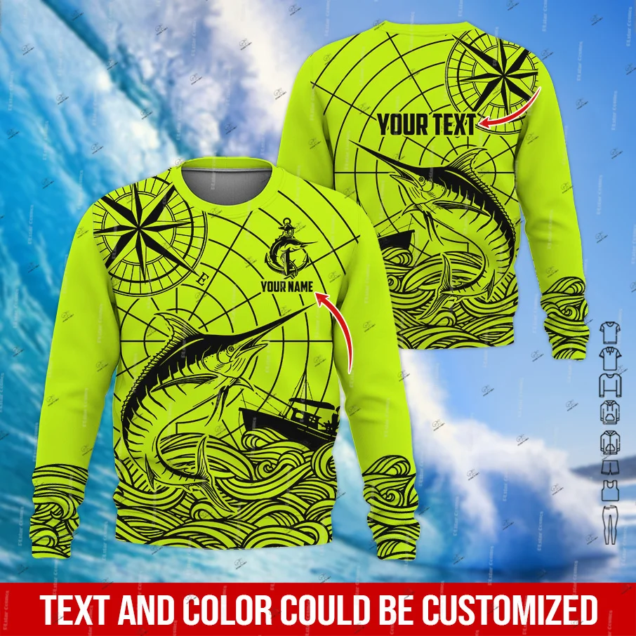 Custom Name Marlin Bass Fishing Love Fish Multicolored Vintage 3DPrint Pullover Harajuku Casual Unisex Hoodies Zipper Jacket V13