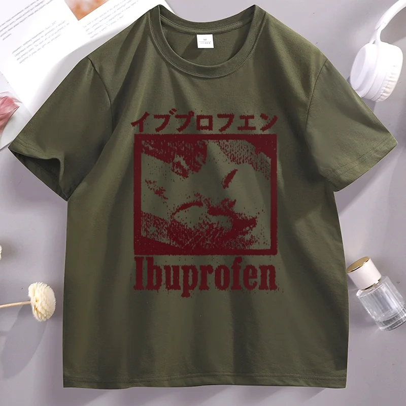Ibuprofen Cat Meme T-Shirt Funny Japanese Text Printed T Shirt Humor Round Neck Short Sleeve Cotton Printed Tshirt Male - view 3