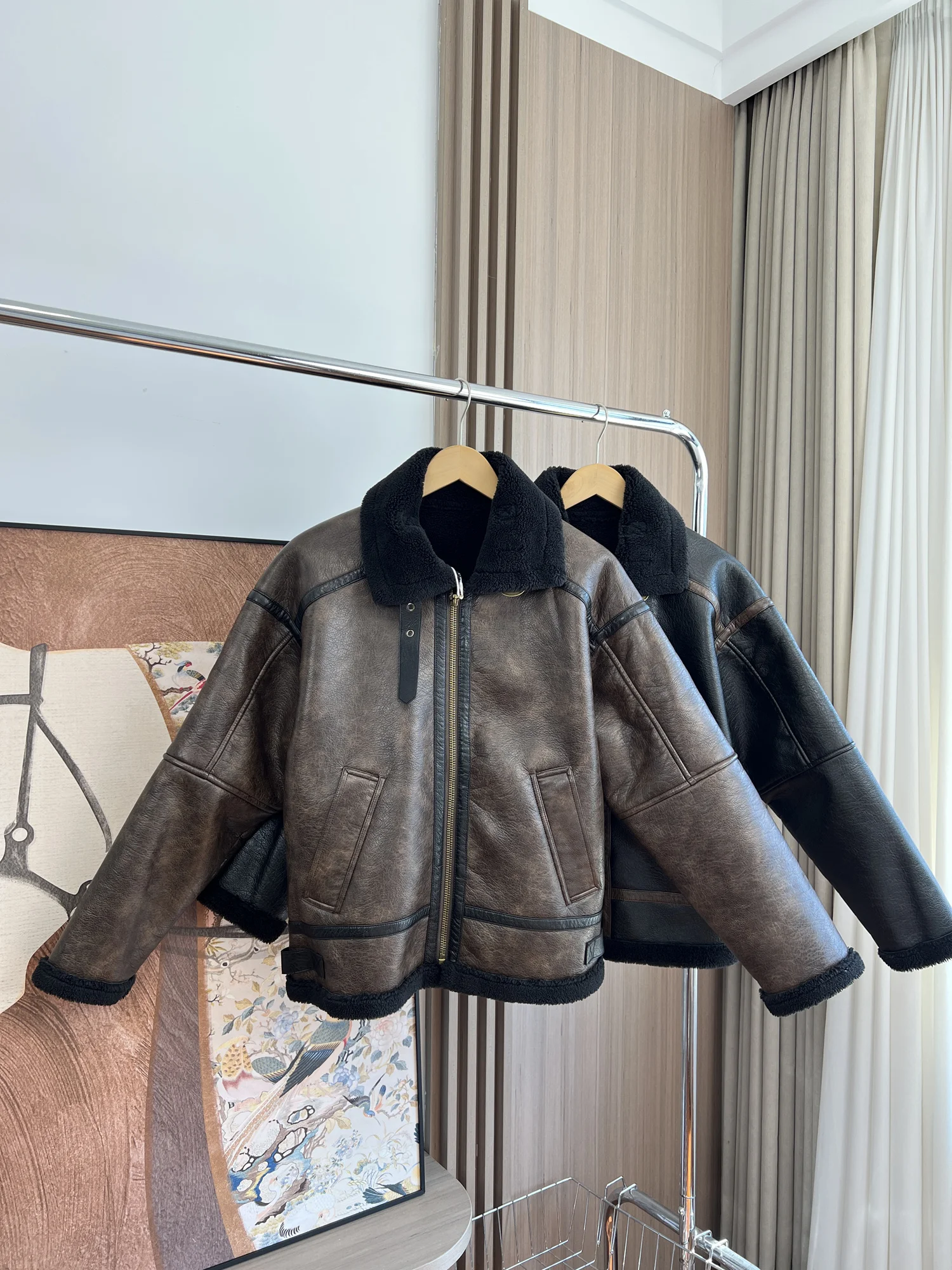 Thiened Warmth Leather Jaet Collar Upturned Fur Inteated Autumn Winter Men's Loose Fit Faion Urban Sle Zipper Closure