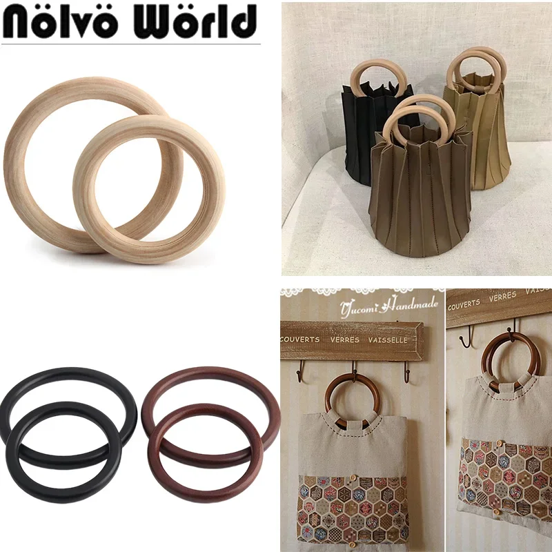 2-20PCS Natural,Brown,Camel,Black Round Shaped Wooden Handles Replacement DIY Purse Handbag Bags Handles Ring Circle Accessories