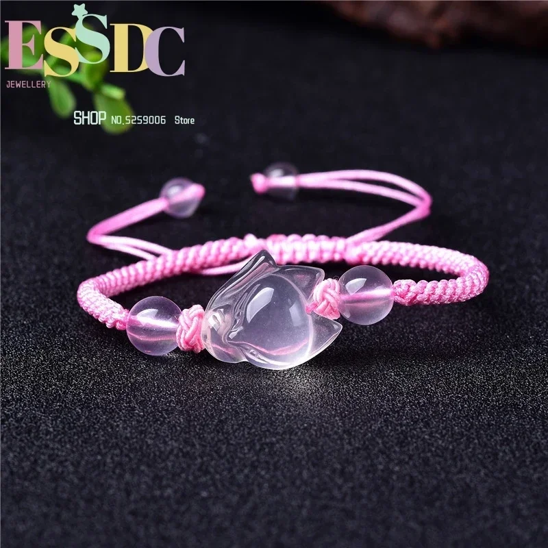 Natural Pink Crystal  Woven Bracelet Women Fox Accessories Hand-Knitted Rope  Jewelry Wholesale