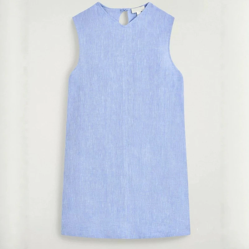 Maxdutti Minimalist Dresses For Women Woman V-neck Backless Linen Mini Dress In Southern France Summer Sleeveless Sky Blue Dress