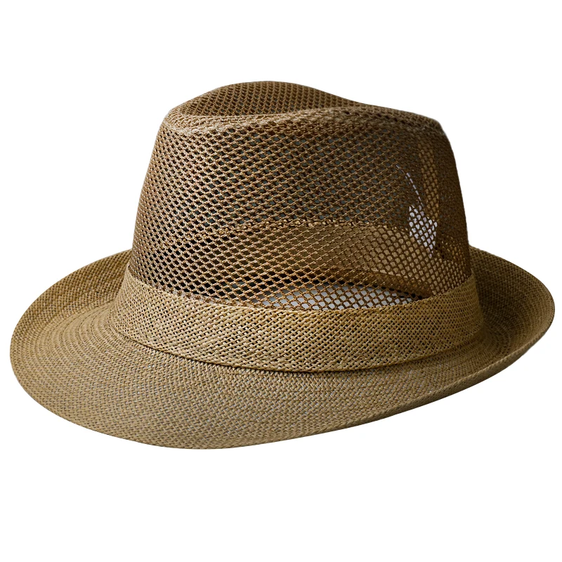 Straw Hat Men\'s Sun Hat Summer Outdoor Travel Sun Hat Mesh Comfortable Breathable Crimped Panama Hat