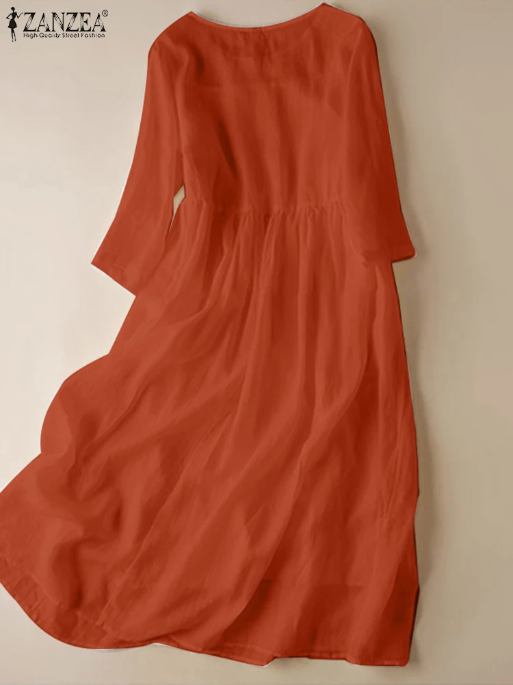 ZANZEA-A-خط فستان قميص نصف كم للنساء ، عارضة فضفاض جيب فستان الشمس ، فضفاض رداء طويل ، فستان الشاطئ الأبيض ، عطلة ، أحادي اللون ، الصيف
