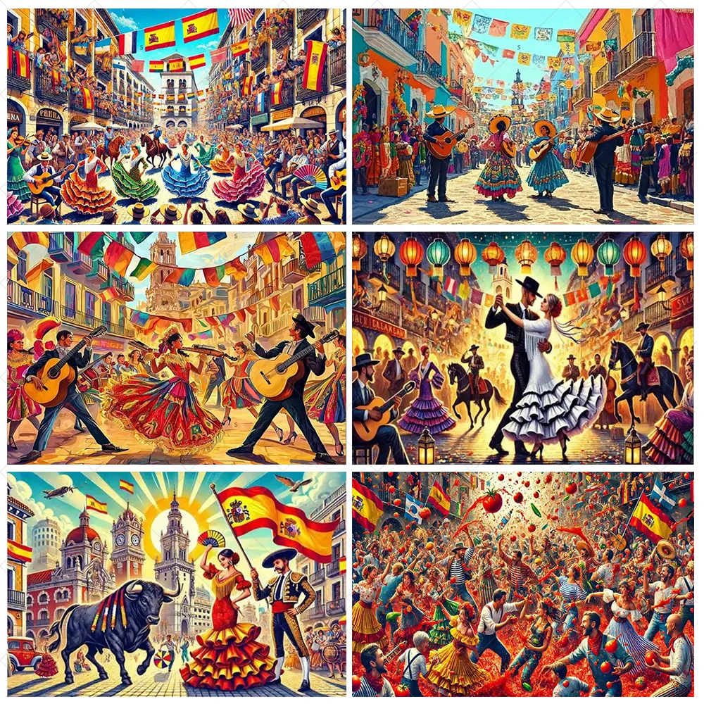 

Spanish Carnaval Background Party Decoration Pageant Parade Dancers Busker Guitarists Backdrop Supplies Banner Photo Shoot Props